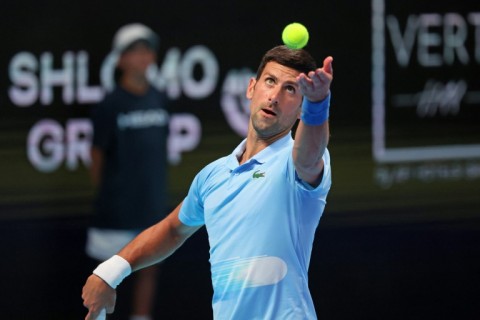 Eye on the ball: Novak Djokovic serves to Roman Safiullin 