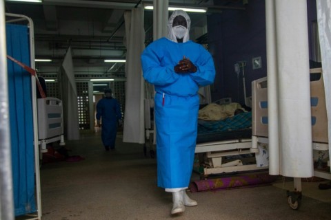 A Ugandan medical staffer in the Ebola war at Mubende Regional Referral Hospital 