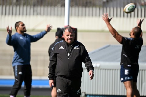 New Zealand All Black coach Ian Foster (C) has opted against including any uncapped players for a northern hemisphere tour