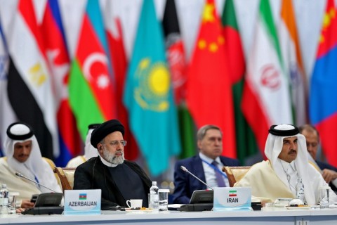 Iran's ultra-conservative President Ebrahim Raisi speaks at a summit in Kazakhstan