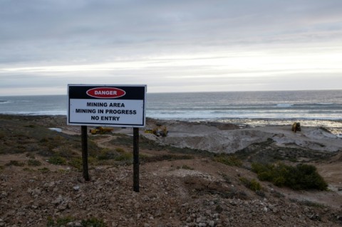 No entry: A sign prohibits access to the Moonstone mine in Doringbaai