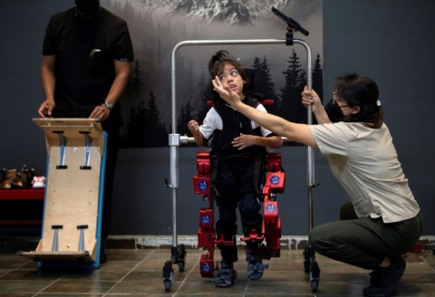 The exoskeleton was designed by Spanish professor Elena Garcia Armada to enable children who use wheelchairs to walk during muscle rehabilitation therapy