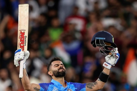 India's Virat Kohli celebrates after the win against Pakistan