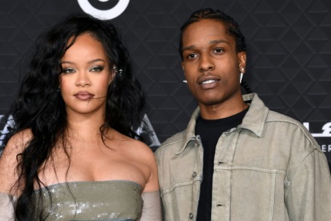 Barbadian singer Rihanna (L) and US rapper A$AP Rocky arrive for the world premiere of Marvel Studios' "Black Panther: Wakanda Forever" at the Dolby Theatre in Hollywood, California, on October 26, 2022