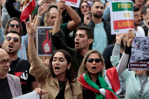 International demonstrations in support of the Iran protests included this rally at the Place de la Republique in Paris