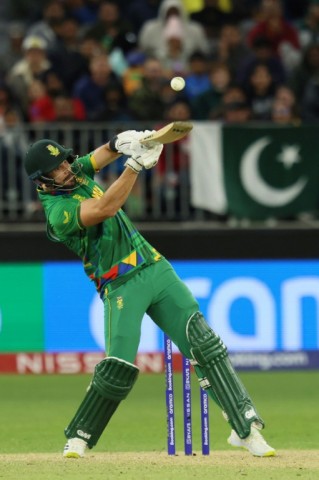 South Africa's Aiden Markram plays a shot during the ICC men's Twenty20 World Cup 2022 cricket match against India at the Perth Stadium