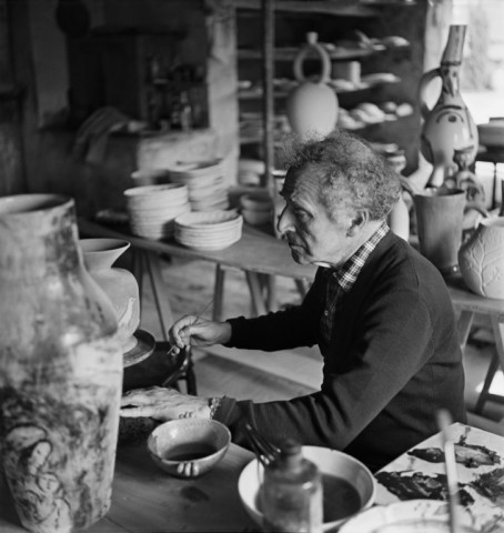 Marc Chagall working in his studio in Vallauris, in the south of France, in June 1952