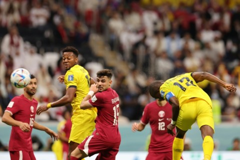 Ecuador captain Enner Valencia (R) scored his team's second goal against host nation Qatar in the World Cup's opening game