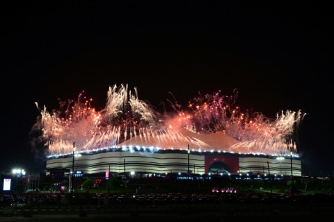Fireworks explode over the Al Bayt Stadium during the World Cup opening ceremony
