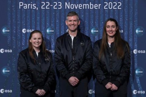 UK's Rosemary Coogan, right, is one of the ESA's new career astronauts, while Paralympian doctor John McFall, centre, became the first recruit with a disability
