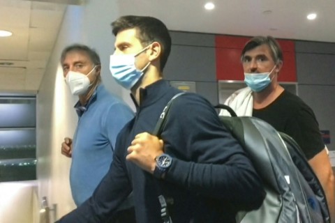 Deported: Novak Djokovic at Dubai airport after being deported from Australia 