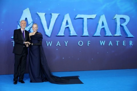 Canadian filmmaker James Cameron and Suzy Amis Cameron pose on the red carpet at the world premiere of 'Avatar: The Way of Water'