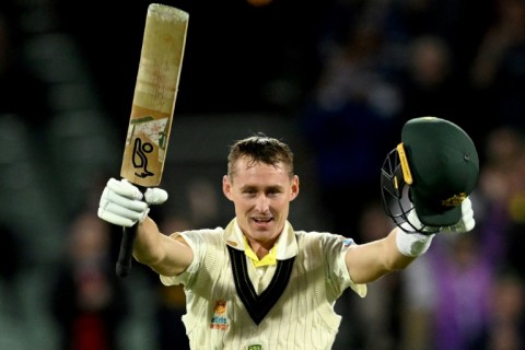 Australia's Marnus Labuschagne celebrates his century against the West Indies