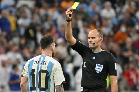 Lionel Messi was shown a yellow card for dissent, having earlier avoided a possible booking for handball