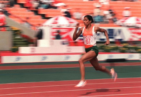 P.T. Usha competes in the 200 metres at the 1986 Asian Games in Seoul