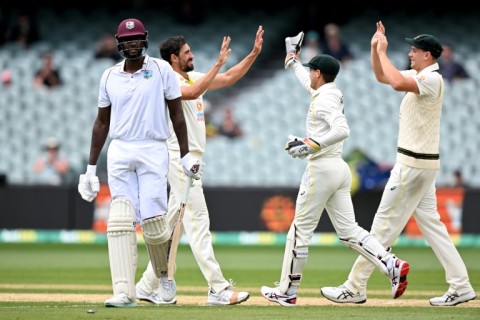 Australia celebrate another West Indies wicket