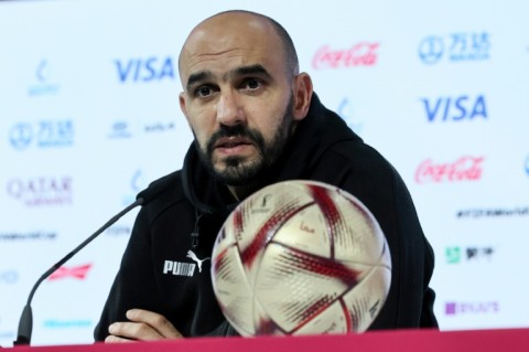 Morocco's coach Walid Regragui speaks during a press conference in Doha on December 13, 2022, a day ahead of the Qatar 2022 World Cup football semi-final match against France.
