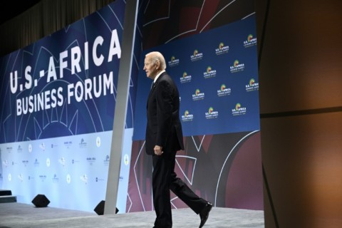 US President Joe Biden arrives to speak at the US-Africa Leaders Summit at the Walter E. Washington Convention Center in Washington