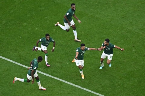 Saudi Arabia's Salem Al-Dawsari (10) celebrates his stunning winner against Argentina