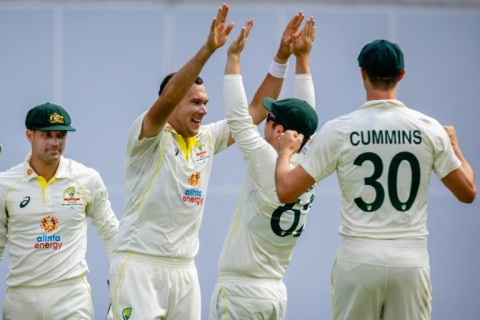 Australia celebrates another wicket against South Africa 
