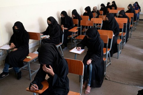 Afghan female students take entrance exams at Kabul University in Kabul in October 2022