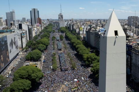 Fans gather under Buenos Aires' Obelisk to celebrate winning the Qatar 2022 World Cup