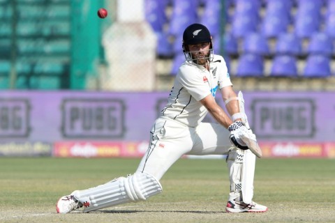 New Zealand's Kane Williamson plays a shot on his way to an unbeaten double century against Pakistan