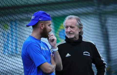 Former US soccer star Robert "Bobby" Smith (R), at his training center in Robbinsville, New Jersey, on December 30, 2022 