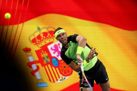 Rafael Nadal warms up before losing to Alex De Minaur in the United Cup team event