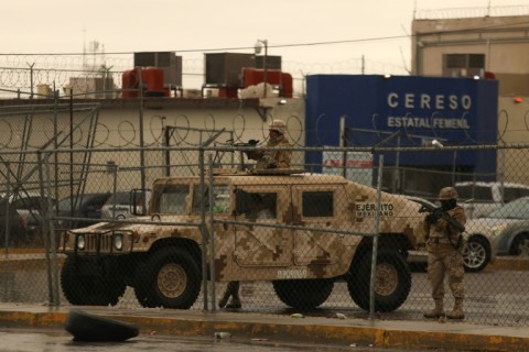 Members of the Mexican Army secure an area outside the Ciudad Juarez number 3 state prison on January 2, 2023