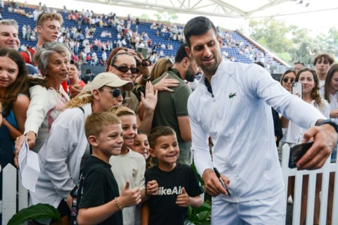 Novak Djokovic takes selfies with fans in Adelaide