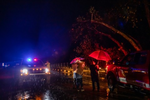Overflowing rivers have forced the closure of roads in and around Montecito, a California town where authorities have warned of mudslides