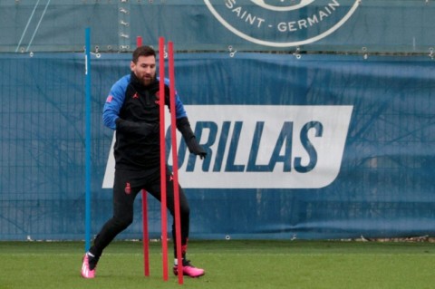 Lionel Messi in training on Tuesday. The World Cup winner is expected to make his PSG return against Angers in Ligue 1 this midweek.