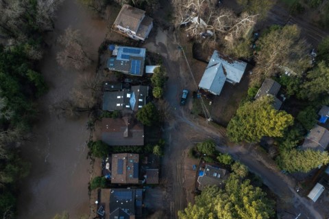 An aerial view of Felton,  California, after it was flooded by the San Lorenzo River 