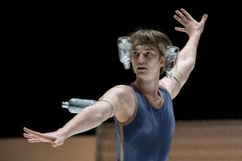 With PET bottles strapped to his body, US guest star Julian MacKay leaped and spun his way through a shifting labyrinth on stage
