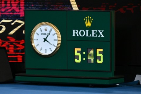 The match clock is pictured at the end of the men's singles match between Australia's Thanasi Kokkinakis and winner Britain's Andy Murray