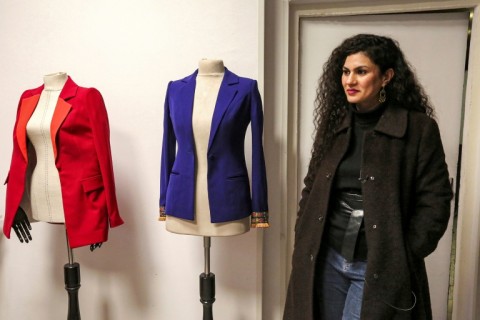 Alaa Adel, an Iraqi fashion designer, poses for a picture at her "Iraqcouture" studio in the capital Baghdad 