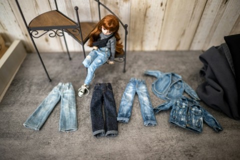 Minami Murayama favours denim, which her husband helps her bleach and tear to achieve the "distressed" look