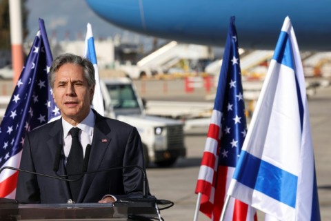 US Secretary of State Antony Blinken delivers a statement upon arrival at Israel's Ben Gurion Airport near Tel Aviv, on January 30, 2023
