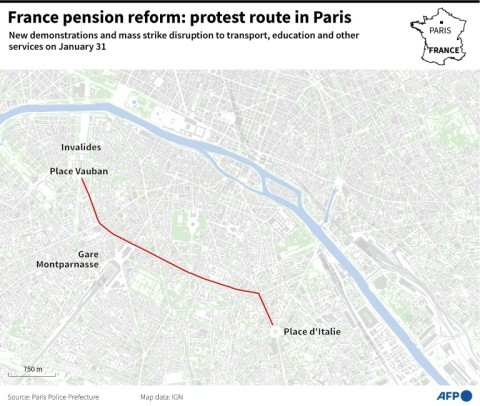 France pension reform: protest route in Paris