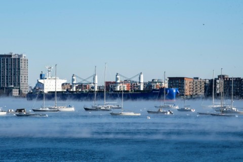 Steam rises from Boston Harbor in Massachusetts on February 4, 2023