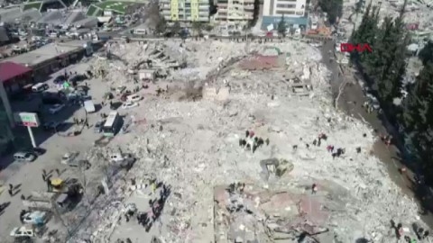 Aerial shots of the quake hit Turkish city of Kahramanmaras 