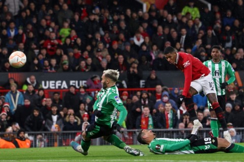 Marcus Rashford (2nd right) was on target as Manchester United beat Real Betis 4-1