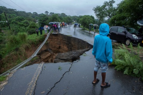 Cyclone Freddy's heavy rains caused floods which collapsed this road in Blantyre, Malawi