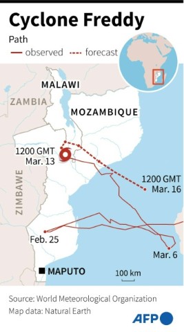 Map of Cyclone Freddy