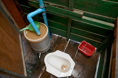 A bathroom that uses floating toilets in Chong Prolay village on Tonle Sap lake