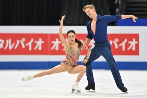 Madison Chock and Evan  Bates scored 91.94, less than a point behind the world record of 92.73