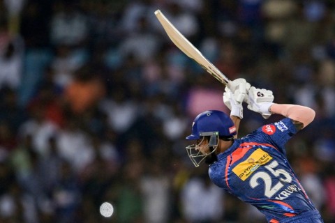 Lucknow Super Giants' Krunal Pandya in action in the Indian Premier League (IPL) Twenty20 cricket match against Sunrisers Hyderabad
