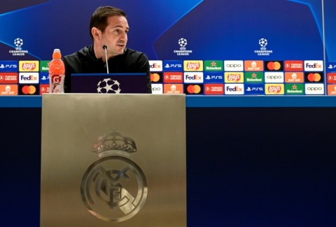Chelsea coach Frank Lampard gives a press conference at the Santiago Bernabeu stadium in Madrid