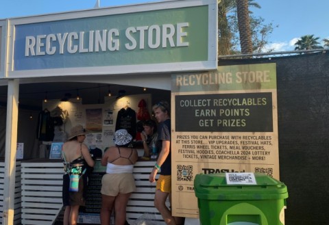 A recycling station at Coachella tries to mitigate the environmental impact of the huge music festival 